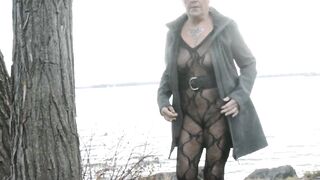Lace bodysuit flashing on the boardwalk