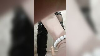 Stupid whore is ordered to asshole on a sex vibrator