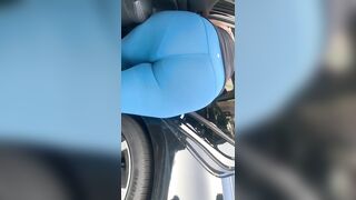 Huge Fat Ass inside Blue Leggings at the Car Wash