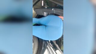 Huge Fat Ass inside Blue Leggings at the Car Wash