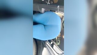 Huge Fat Ass inside Blue Leggings at the Car Wash