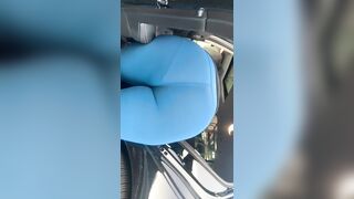 Huge Fat Ass inside Blue Leggings at the Car Wash