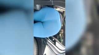 Huge Fat Ass inside Blue Leggings at the Car Wash