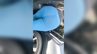 Huge Fat Ass inside Blue Leggings at the Car Wash