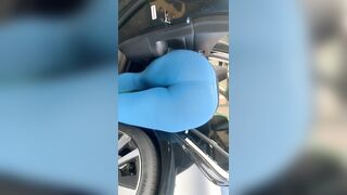 Huge Fat Ass inside Blue Leggings at the Car Wash
