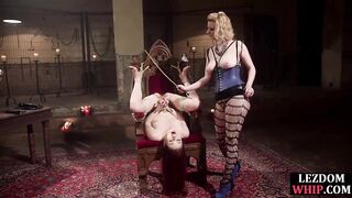 Red Haired receives bondage spanking with strap-on anal sex