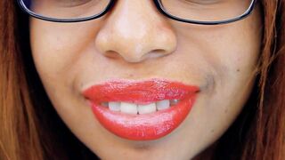 Sweet Black milf with Glasses Showing you her Talent with that Slutty Red Lips Mouth she has