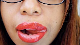 Sweet Black milf with Glasses Showing you her Talent with that Slutty Red Lips Mouth she has