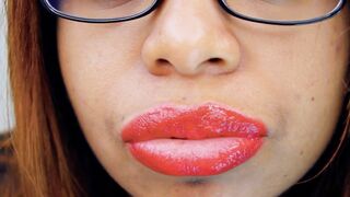 Sweet Black milf with Glasses Showing you her Talent with that Slutty Red Lips Mouth she has