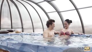 OLD4K. Petite dark haired is into the mood for sexual sex
