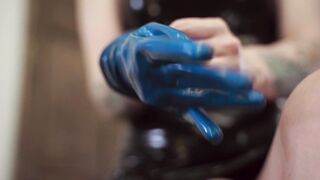 Fitting of Blue Rubber Gloves