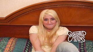 Tall leggy blonde with D-cup tits makes her first fuck video