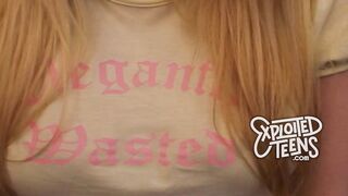 Tall leggy blonde with D-cup tits makes her first fuck video