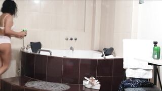 I prepare to wait for my boss inside the jacuzzi.