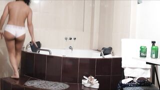 I prepare to wait for my boss inside the jacuzzi.