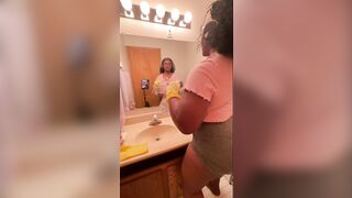Black BBW Cleaning Nipples Hanging out my Shirt