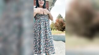 Flashing my Long Titted before Spraying Piss all over the Place outdoors