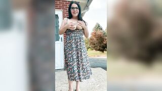 Flashing my Long Titted before Spraying Piss all over the Place outdoors