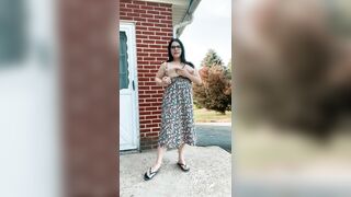 Flashing my Long Titted before Spraying Piss all over the Place outdoors