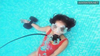 Amelie Bruna Yummy Dark Haired with Huge Boobs inside the Pool