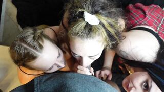 three MUSKATEERS GIVING CRAZY SEXY SLOPPY BJ