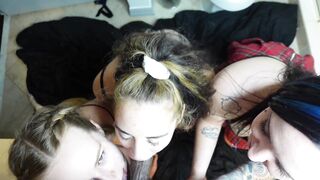 three MUSKATEERS GIVING CRAZY SEXY SLOPPY BJ