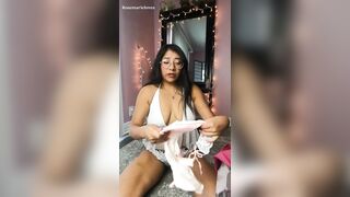 Milf tries Japanese Plaid Ruffled Lace-Up Bikini Style Panty try on and Detail Review Youtuber