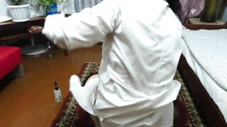 Full anal fisting with medical gloves. A older nurse before