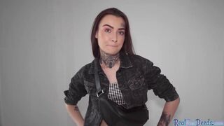 Red Head with tattoos and piercings receives doggy style nailed