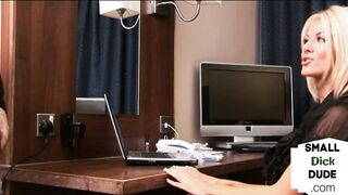 Office fem dom humiliates tiny penis while giving hand job