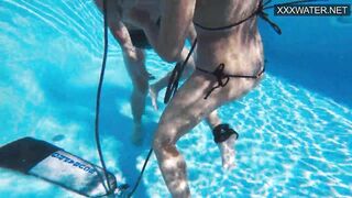 Incredible babe underwater girls stripping and masturbating