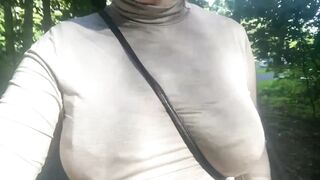 milf Flashing Boobies and Play Erect Nipples inside Public/ Masturbation inside the City Park