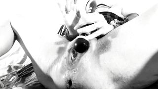CUMSHOT SQUIRT - Squirting so Rough with Anal Beads into her Butt Dildo on her Clitoris & Glass Sex Toy
