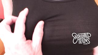 Amateur teen redhead with D cup titties sucks a thick cock