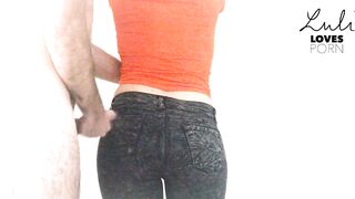 The Boss Jerks off and Ejaculates again on my Tight African Jeans - JO Tape - Jeans Bondage - Creampie