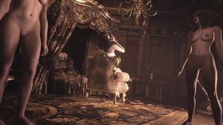 Resident Evil Village Lady Dimitrescu into White Corset Topless Bottomless - 3D Animated