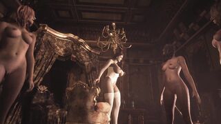 Resident Evil Village Lady Dimitrescu into White Corset Topless Bottomless - 3D Animated