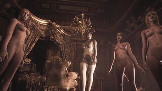 Resident Evil Village Lady Dimitrescu into White Corset Topless Bottomless - 3D Animated