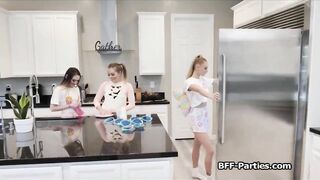 Pajama besties enjoys a huge oriental penis into foursome