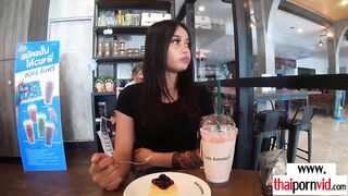 Tattooed amateur Thai 19 year old Miw offering dessert to her euro