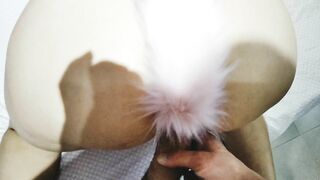 Married Woman Awaits her Girlfriend into Bed with her new Dildos. Foxtail into the Butt