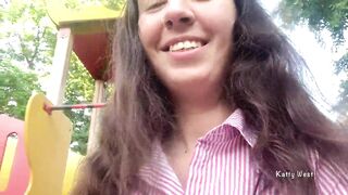 Risky playground masturbation and pissing into outside