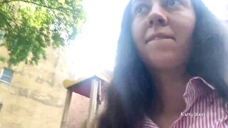 Risky playground masturbation and pissing into outside