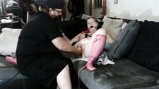 Pinklippedprincess bound and gagged to the couch cum see the