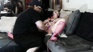 Pinklippedprincess bound and gagged to the couch cum see the