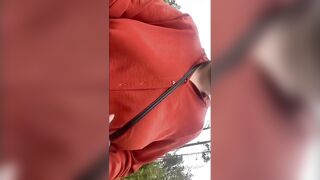 Outside Flashing Saggy Breasts / Twat Flash. Russian Amateur Mom. Risky Public Masturbation into Forest