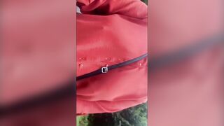 Outside Flashing Saggy Breasts / Twat Flash. Russian Amateur Mom. Risky Public Masturbation into Forest
