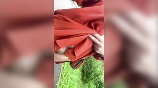 Outside Flashing Saggy Breasts / Twat Flash. Russian Amateur Mom. Risky Public Masturbation into Forest