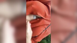 Outside Flashing Saggy Breasts / Twat Flash. Russian Amateur Mom. Risky Public Masturbation into Forest