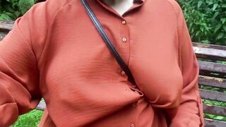Outside Flashing Saggy Breasts / Twat Flash. Russian Amateur Mom. Risky Public Masturbation into Forest